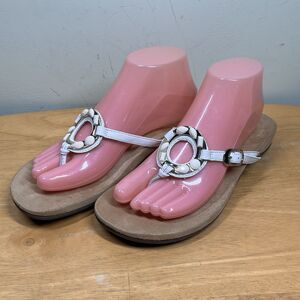 Vionic Size 8 Ricci Beaded Ring White Leather Orthotic Thong Sandal Beach Resort